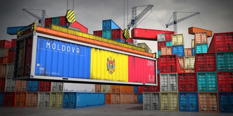 Moldova - freight container in cargo terminal - 3D illustration Stock Illustration