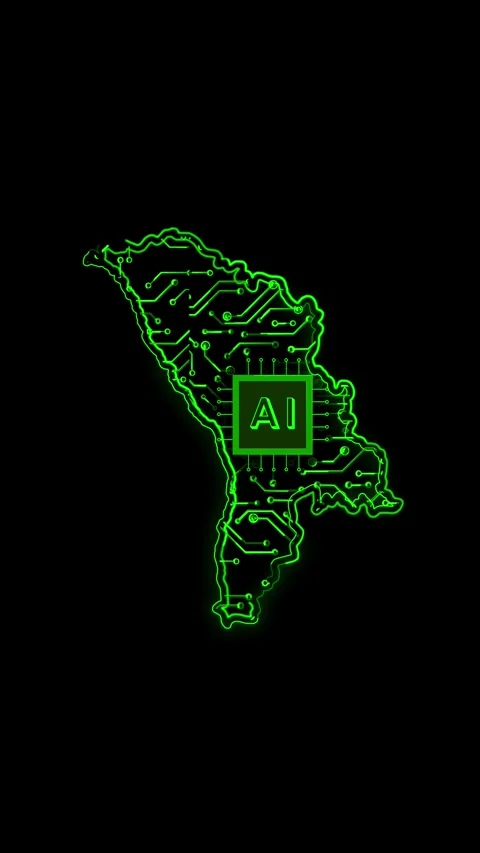 Moldova Map AI Chipset Technology Opener 스톡 동영상 337172156