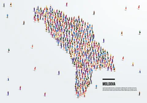 Moldova Map. A large group of people form to create a shape of the Moldova Map. Stock Illustration