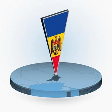 Moldova map in round isometric style with triangular 3D flag of Moldova Stock Illustration