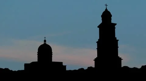 Moldova Nativity Cathedral of Chisinau tower moonrise Stock Footage 10622018