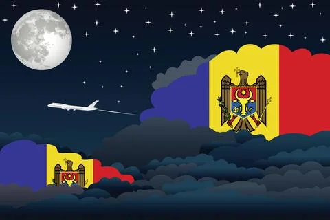 Moldova Night Clouds Airplane Vector Illustration Stock Illustration
