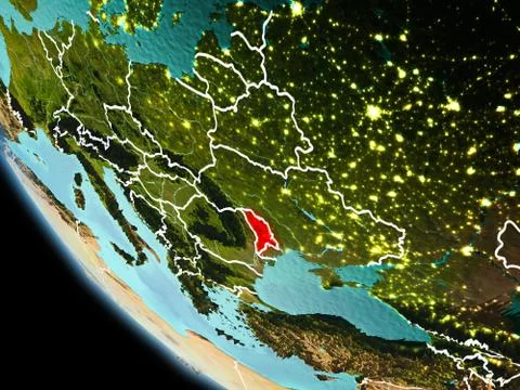 Moldova at night on Earth Stock Illustration