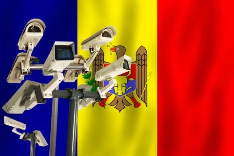 Moldovan CCTV camera on the flag of  Moldova Surveillance, security, contro.. Stock Photos
