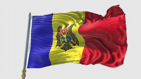 Moldovan Flag on a flagpole Waving on Transparent Alpha Background Video stock 292141275