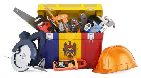 Moldovan flag painted on the toolbox. Service, repair and construction in ... Stock Photos