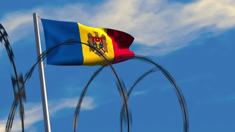 Moldovan flag waving as razor wire appears Stock Footage 171715569