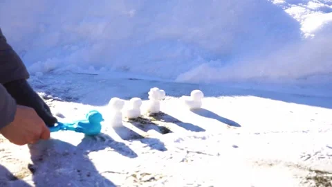 Molds for molded snow figures of ducks and dragons, winter Stock Footage 325668573