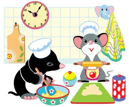 Mole and mouse preparing the dough Stock Illustration