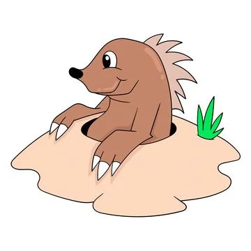 The mole is digging the ground for his house, doodle icon image kawaii Stock Illustration
