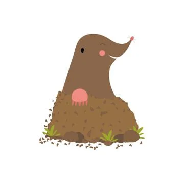 Mole digging out of the mud animal cartoon character, cheerful Stock Illustration