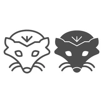 Mole head line and solid icon. Cute marmot animal face simple silhouette Stock Illustration