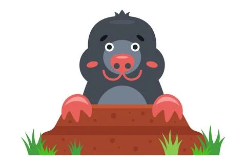 A mole peeks out of a hole in the garden. Stock Illustration