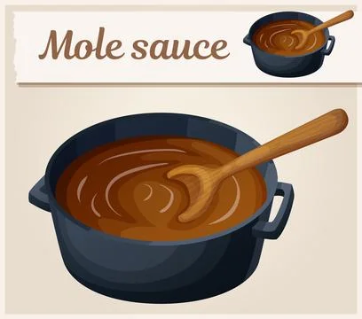 Mole sauce vector icon, traditional mexican mole in the pot with wooden spoon Stock Illustration