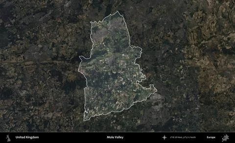 Mole Valley highlighted, United Kingdom. Satellite B Stock Illustration