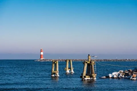 Mole in Warnemuende in winter Stock Photos