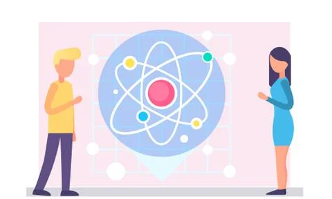 Molecular atom and the scientists. Structure of the smallest particle on the Stock Illustration