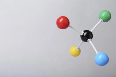 Molecular atom model on light grey background, space for text. Chemical str.. Stock Photos