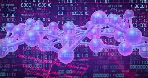 Molecular chain appearing and translating across binary field, pulsing and Stock Footage 328583987