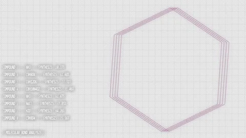 Molecular chemical network analysis shows pink hexagonal Stock Footage 337346306