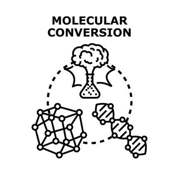 Molecular conversion process changing chemical structures science concept Stock Illustration