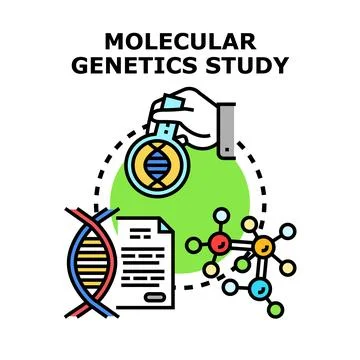 Molecular genetics study exploring dna and science research Stock Illustration