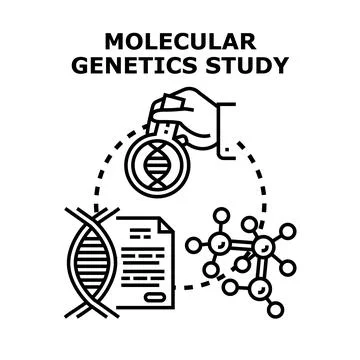 Molecular genetics study exploring dna and science research Stock Illustration