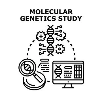 Molecular genetics study researching dna sequencing and analysis Stock Illustration