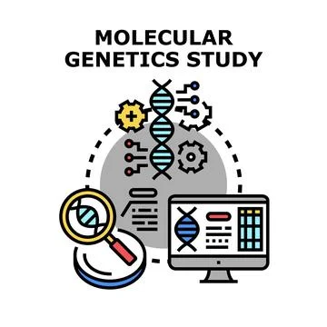 Molecular genetics study researching dna sequencing and analysis Stock Illustration