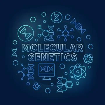 Molecular Genetics vector blue circular outline illustration Stock Illustration