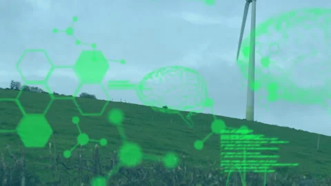 Molecular hexagons fading initiating code scrolling and brain merging into Stock Footage 314174393