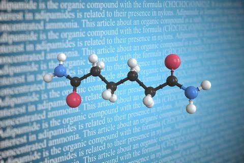 Molecular model of adipamide, 3D rendering Stock Illustration