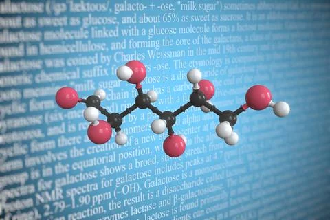 Molecular model of galactose, 3D rendering Stock Illustration