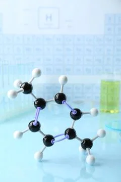 Molecular model on light surface against blurred background Stock Photos