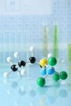 Molecular model on light surface against blurred background Foto stock