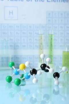 Molecular model on light surface against blurred background Foto stock