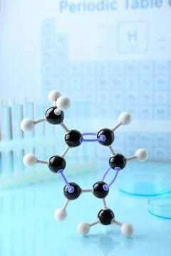 Molecular model on light surface against blurred background Stockfoto's