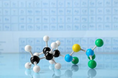 Molecular model on light surface against blurred background Foto stock