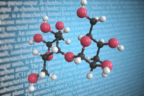Molecular model of maltose, 3D rendering Stock Illustration
