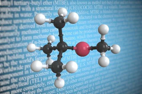Molecular model of mtbe, 3D rendering Stock Illustration