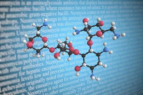 Molecular model of neomycin, 3D rendering Stock Illustration