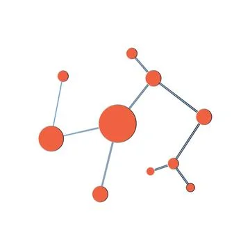 Molecular network icons in flat orange and navy with connected circular nodes Stock Illustration