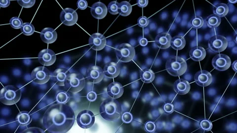 Molecular networks in virtual space. Design. 3D molecules with nucleus in Stock Footage 227015655