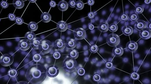 Molecular networks in virtual space. Design. 3D molecules with nucleus in 스톡 일러스트