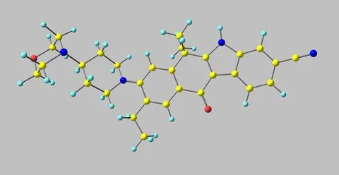 Molecular structure of Alectinib isolated on grey Stock Illustration