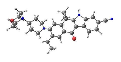 Molecular structure of Alectinib isolated on white Stock Illustration