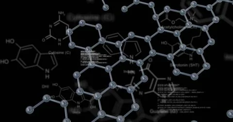 Molecular structure and chemical formulas, scientific research image Stock Photos