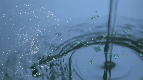 Molecular structure and data network animation over water ripple background Stock Footage 303793212