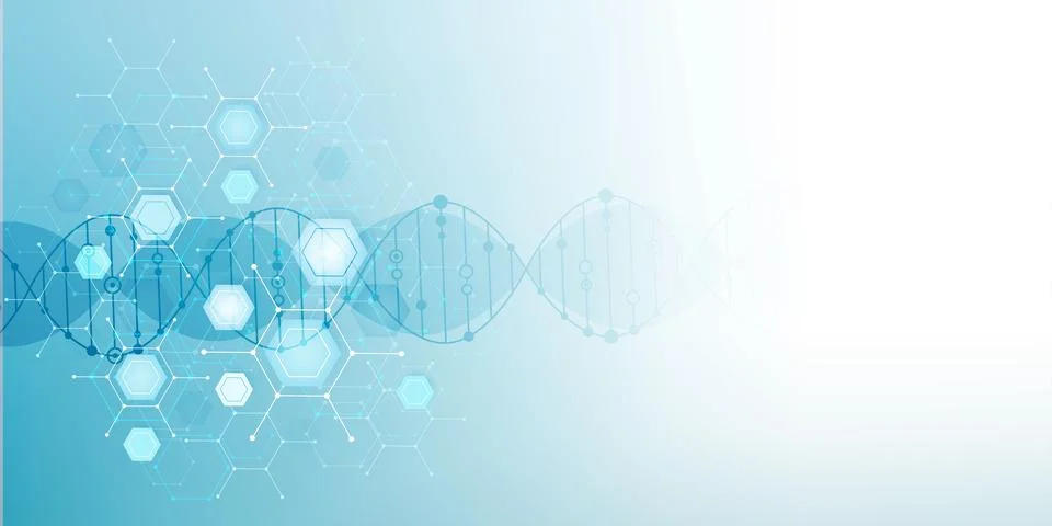 Molecular structure and genetic engineering, atom, neural network, neurons, DNA Stock Illustration