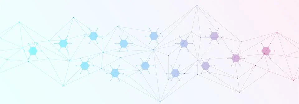 Molecular structure and genetic engineering, atom, neural network, neurons, DNA Illustrazione stock
